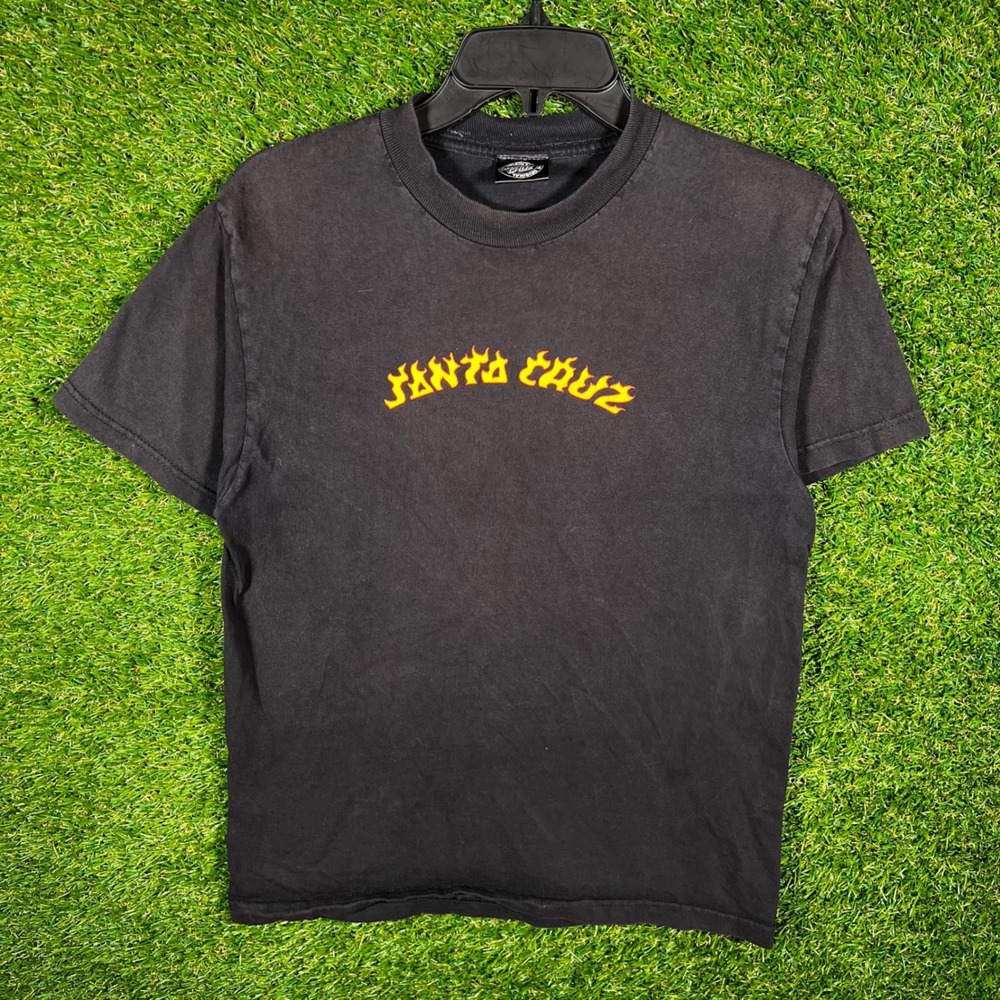 Santa Cruz Skateboards Flame Logo Graphic T-Shirt Faded Black Mens Small